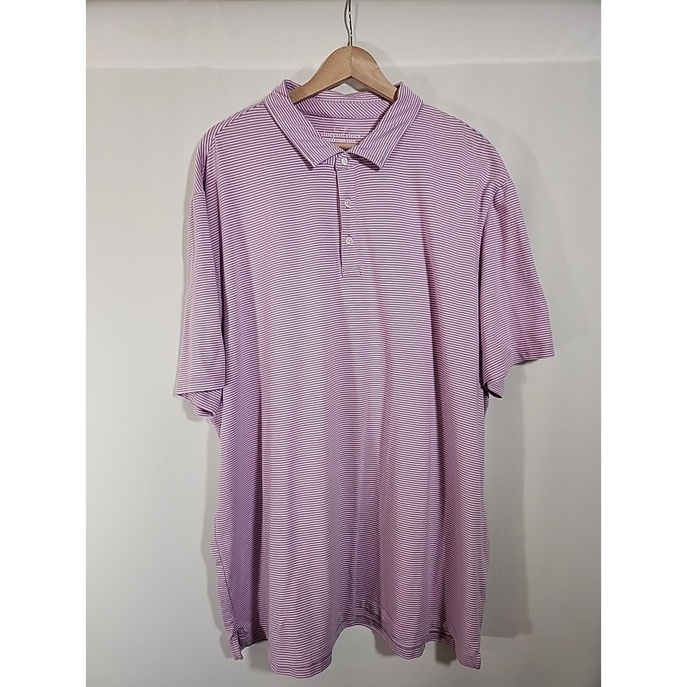 Vineyard Vines Edgartown Polo Shirt Men's XXL Purple White Stripe Short‎ Sleeve